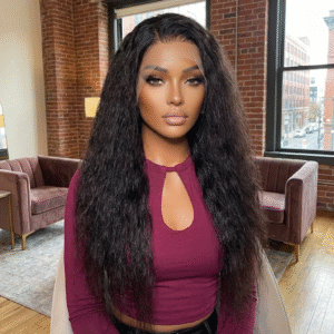 Perruque longue noire crépus droite – Délie naturel, lace front 13x4 Futura