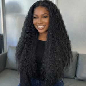 Perruque Noire Crépus Droite Futura 13x6 – Effet Naturel