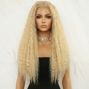 Perruque Longue Yaki Blonde Futura #103 – Lace Front T-Part, Résistante à la Chaleur