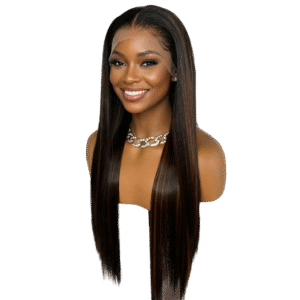 Perruque Synthétique 13x4 – Lisse Noir, Résistante à la Chaleur Futura