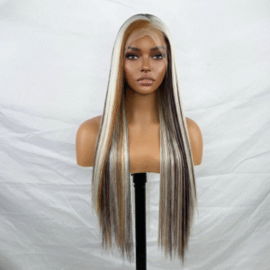 Perruque Longue 13x4 Brun Highlight – Silky Straight, Fibre Futura, Lace Front