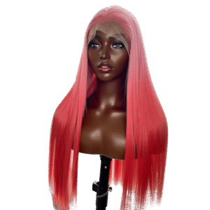 Perruque Longue Rose Rouge 13x4 – Silky Straight, Fibre Futura, Sans Colle