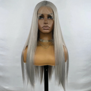 Perruque Grise Lisse & Soyeuse – Synthétique Premium, Sans Colle, Partie Libre