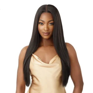 Perruque synthétique Yaki lisse sans colle HD 5X5, mélange de cheveux humains, fermeture en dentelle, 26 pouces