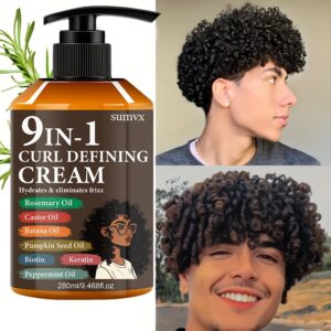 1 Flacon de Crème Définition Boucles 9-en-1 | Hydratante, Tenue Longue Durée, Contrôle des Frisottis, Non Grasse, Design de Bouteille Élégant, Convient aux Cheveux Normaux, Ondulés et Bouclés, Unisexe-Adulte