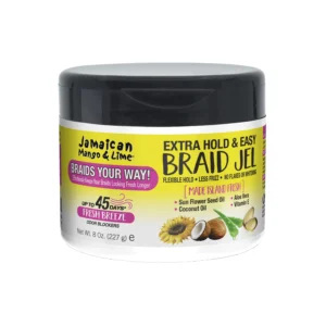 Jamaican Mango and Lime Extra Hold and Easy Braid Jel, Bath Hold, Smooth Finish, Tames Flyawenci, Perfect for Braiding, 8oz, 237ml