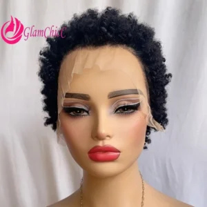 Haute qualité 13*4 dentelle avant africaine défilement chenille couleur naturelle 6 pouces perruque de cheveux humains 180% densité brésilienne vierge Remy