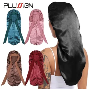 Bonnet de nuit Long en Satin pour femmes noires, couleur unie, Extra Large, avec cravate longue, Bonnet de soins capillaires pour tous les Types de cheveux