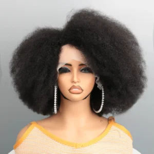 Perruque Bob Lace Wig Naturelle Crépue Bouclée, Cheveux Afro, 13x4x2 T Part, Densité 250