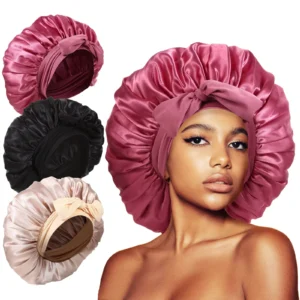 Grand Bonnet en Satin pour femmes, Bonnet de nuit soyeux avec bandeau à nouer extensible, bonnet de douche, tresse bouclée, couvre-tête, Turban, nouvelle collection