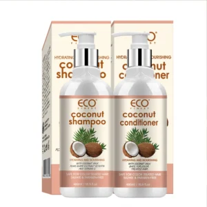 Ensemble shampoing et revitalisant en noix de coco, Volume supplémentaire brillant 72H, pour cheveux fins, formule sans Silicone de 500ml pour améliorer la pleine hauteur des cheveux