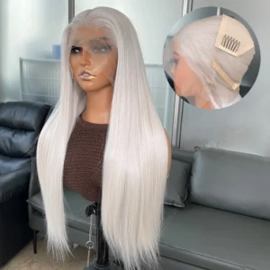 Long Silky Straight Platinum White Wigs for Black Women Heat Resistant Full Lace Wigs Pre-pluked Hairline