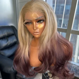 Long Body Wavy Ombre Brown Color 13x4 Synthetic Lace Front  Fiber Hair Synthetic Hair Wigs