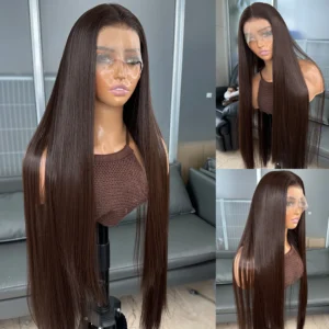 Long Silky Straight Brown Wigs for Women Hair 13x6 Heat Resistant Synthetic Lace Front Wigs Pre-Plucked Hairline