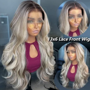 Long Body Wavy Ombre Blonde Color Lace Front Wigs for Black Women 13X6 Heat Resistant Synthetic Lace Front Wigs