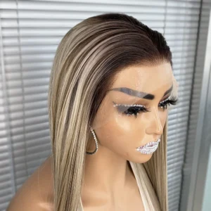Long Silky Straight Ombre Highlight Synthetic Lace Front Wigs for Black Women  13x6inch Synthetic Hair Wigs
