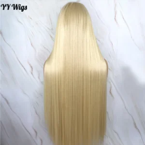 Long Silky Straight Blonde Lace Front Wigs for Women T-PART Synthetic Lace Front Wigs 30inch Gluesless Wigs