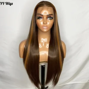 Long 13x4 Highlights Futura Synthetic Lace Front Wigs for Black Women Straight Heat Resistant Blonde Wig Pre Plucked Hairline