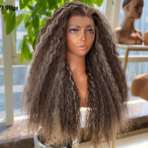 Futura Hair 13x4 Glueless Front Lace Wigs Long Highlights Kinky Curly Synthetic Lace Front Wigs Black Women Soft Swiss Lace Base