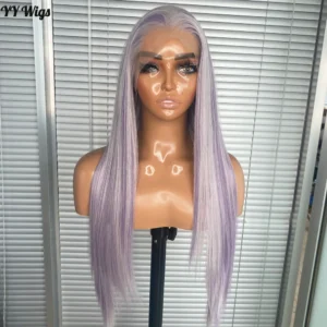 Long13x4 60/Purple Highlights Synthetic Hair Lace Front Wigs Heat Resistant Straight Women Half Hand Tied Purple Wig High