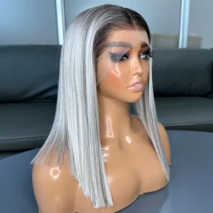 Short Bob Wigs Ombre Color  Fiber Hair 13x4 Heat Resistant Synthetic Lace Front Wigs With Natural Hairline