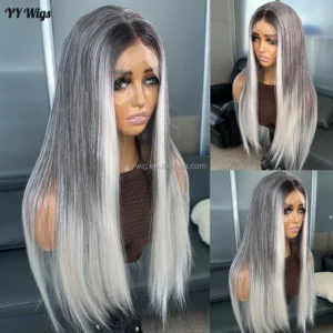 13X4 Ombre Grey Synthetic Lace Front Wig Heat Resistant  Fiber Hair for Black Women High Quality High Temperature Fiber