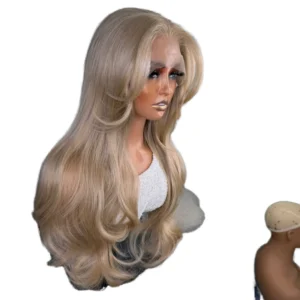 Long Base Highlights Blonde13x4  Synthetic Front Wig Transparent Adjustable Loose Deep Wave High Temperature Glueless