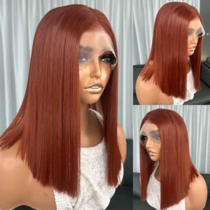 Copper Red Short Bob Wigs Heat Resistant  Hair Natural Hairline 14inch 13X4 Synthetic Lace Front Wig