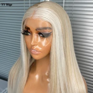 Futura Long Silky Straight Heat Resistant Half Hand Tied Wig Blonde Highlight Light Brown Lace Front Swiss Lace Base Black Women