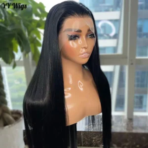 Long Silky Straight Synthetic Hair Black 13X4 Lace Front Wig  Hair Heat Resistant Pre Plucked Black Wigs