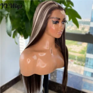 Silky Straight Ombre Highlight 13X4 Lace Front Wigs Natural Hairline Heat Resistant Synthetic Lace Front Wigs