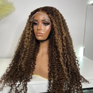 Highlight Brown Kinky curly Wig 13x4 Synthetic Lace Front Wig Brown Blonde  Lace Frontal Wig Honey Blonde Pre Plucked Wig