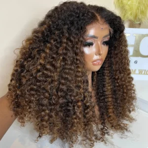 26Inch Soft Highlight Blond Long 180% Density Kinky Curly Lace Front Wig For Women Natural Hairline BabyHair Preplucked Glueless