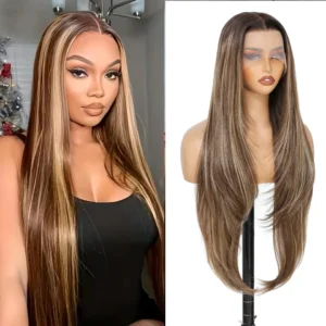 Gladys 30 Inch 13x4 Straight Lace Front Wigs 13x4 Transparent Lace Front Wigs Highlight Color Synthetic Hair Daily Life Wigs