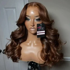 Chocolate Brown 13X6 HD Heat Resistant Fiber Glueless Lace Frontal Wig 250% Density 13X4 Synthetic Colorful Lace Wig