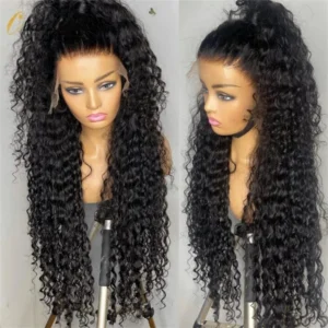Natural Black 26Inch Soft Long 180% Density Kinky Curly Lace Front Wig For Women With Baby Hair Preplucked Glueless