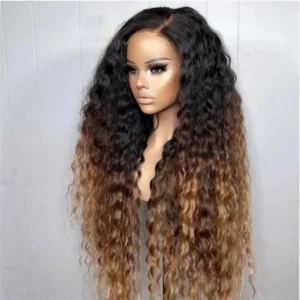 Soft Long 26Inch Ombre Blond 180% Density Kinky Curly Lace Front Wig For Women With Baby Hair Preplucked Glueless