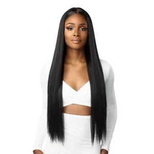 Human Hair Blend HD Lace Front Synthetic Wig Straight 32" - Long, Added Curl Style, Natural Look