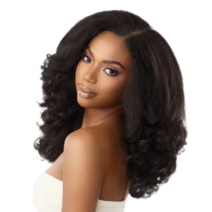 HD Lace Front Synthetic Wig Curls Kinks N Co Glueless Kinky Edges Y-Part Kinky Roller Set 16"